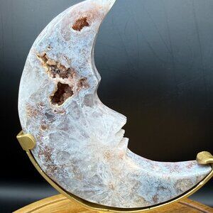 Pink Amethyst Agate Moon Face Profile Carving Druzy Crystal Natural 272g